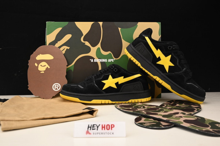 a bathing ape sk8 sta black electric yellow hp33-122